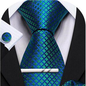 New Men Plaid/Striped Ties Set Silk Business Wedding Formal Fashion Necktie